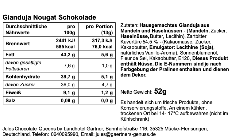 Gianduja Nougat Schokolade