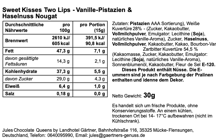 Sweet Kisses – Vanille-Pistazien & Haselnuss Nougat